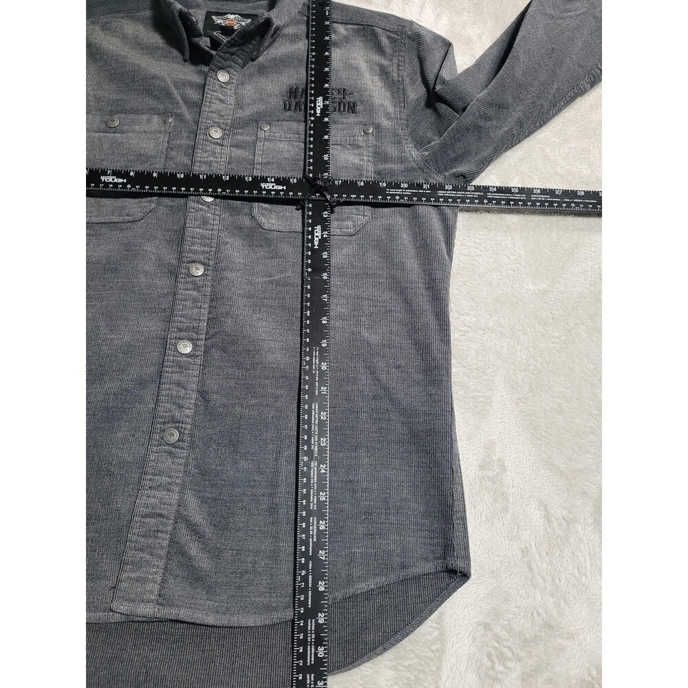 Harley-Davidson Shirt Mens Large Gray Corduroy Snap Front Motorcycle Biker - Picture 8 of 11